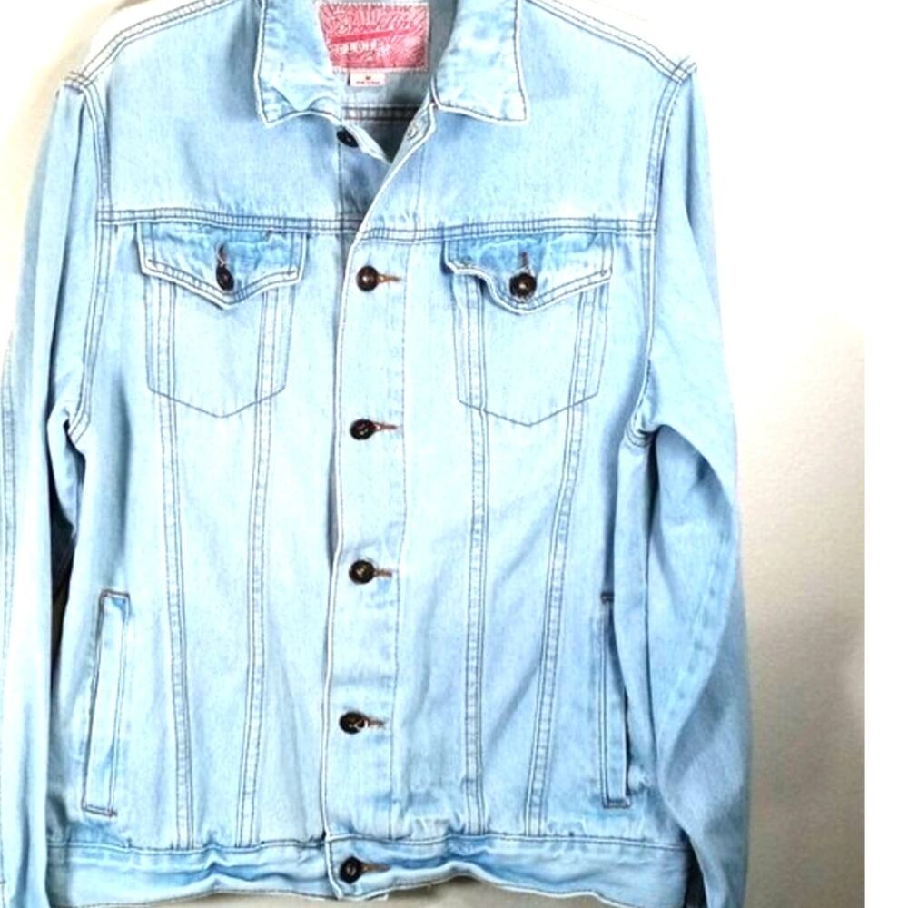 Brooklyn Cloth Men's Denim Jacket Pockets Distressed Collared Size Medium